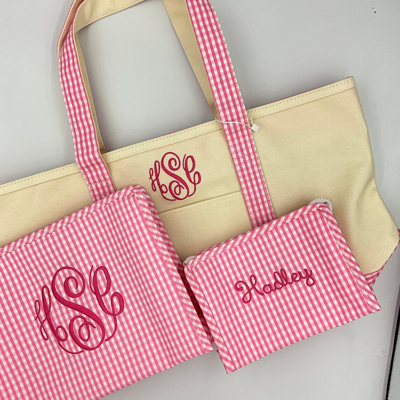 Rain or Shine Tote - Pink Gingham Trim
