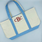 Rain or Shine Medium Tote - Sky Gingham Trim