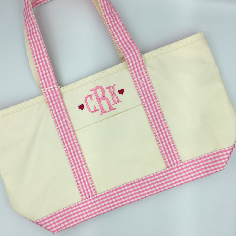 Rain or Shine Medium Tote - Pink Gingham Trim