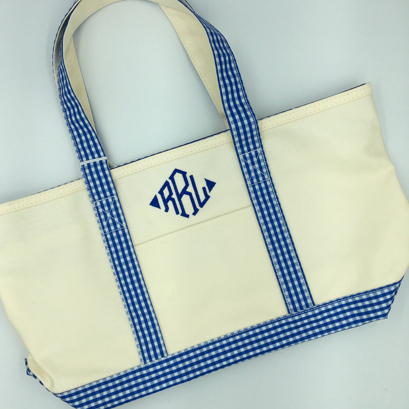 Rain or Shine Medium Tote - Royal Gingham Trim