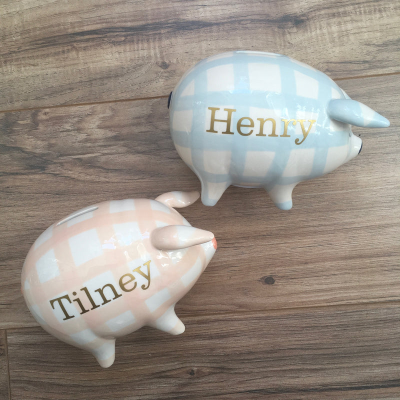 Gingham Piggy Bank