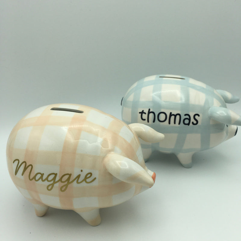 Gingham Piggy Bank